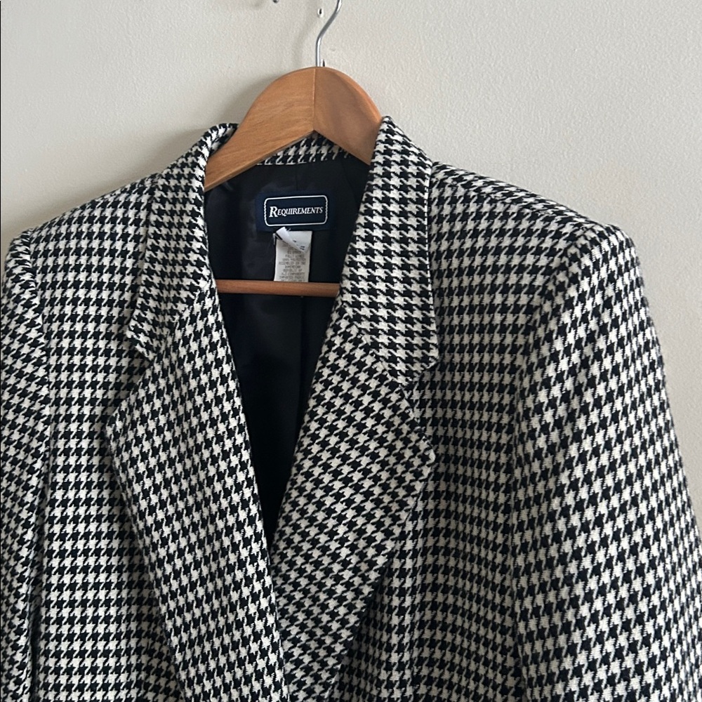 Vtg Requirements Black White Houndstooth Wool Blend Lined Double Breasted Blazer - Picture 4 of 12